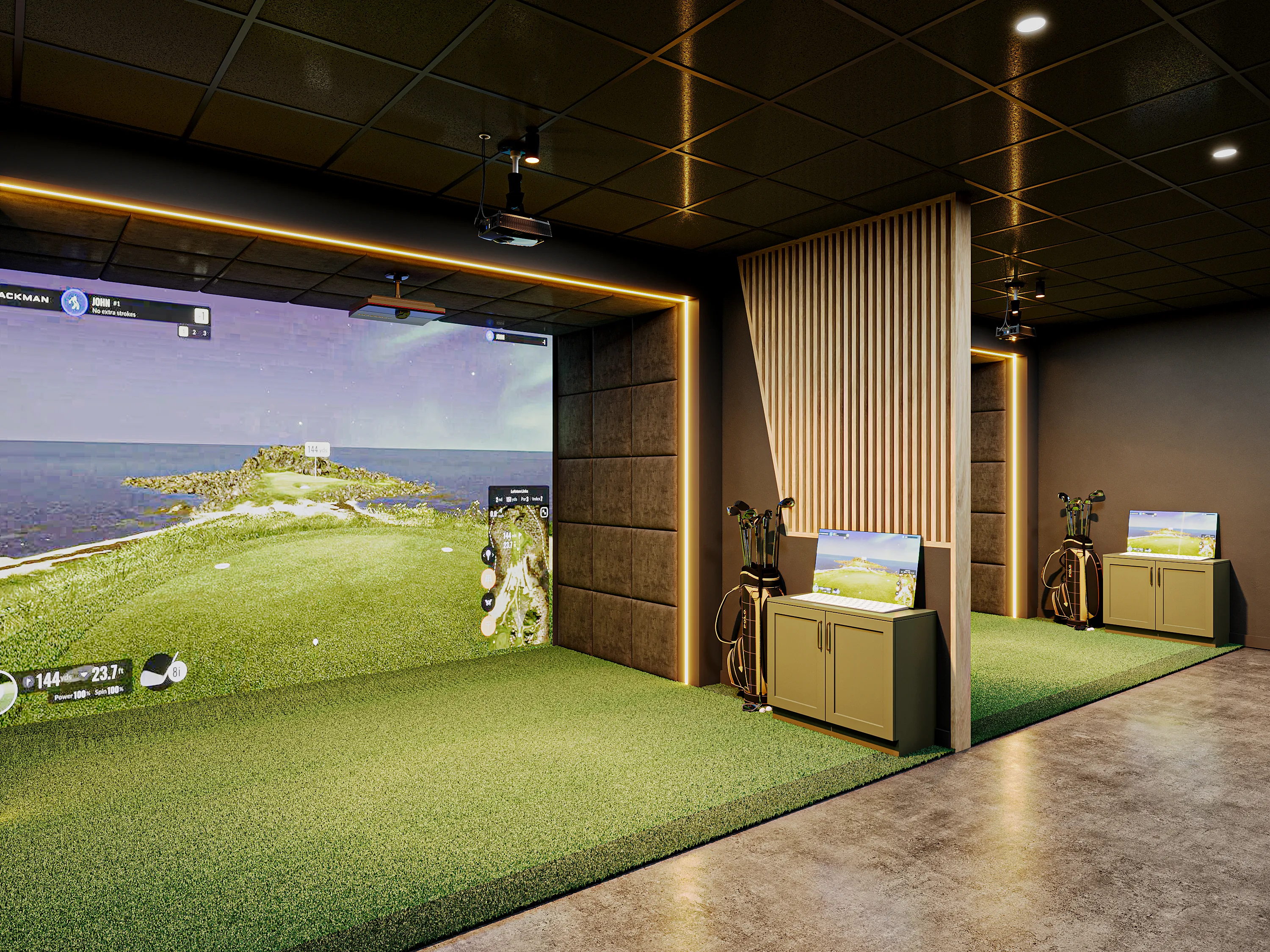 TrackMan iO golf simulator bay at Tee Room Golf